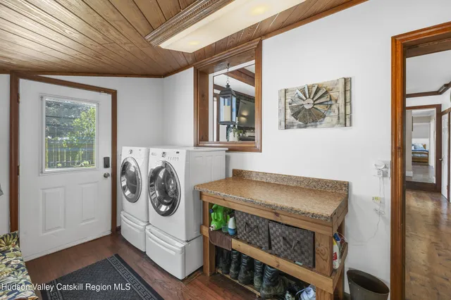 a utility room with dryer and washer
