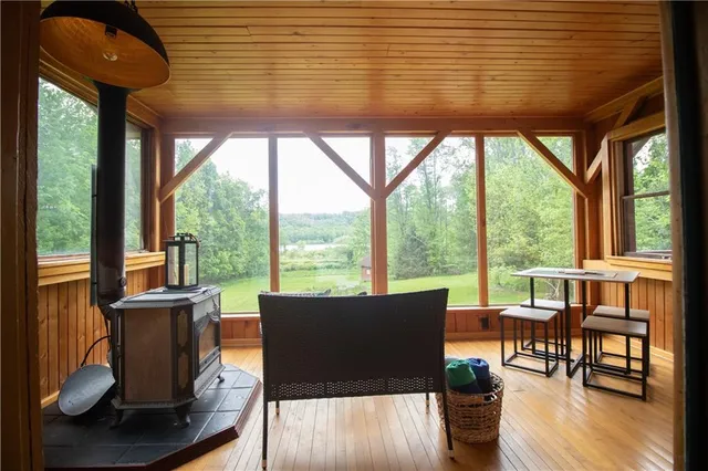 a living room with large windows