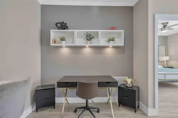 a room with a table and chairs