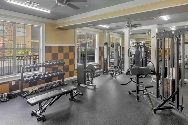 a view of a room with gym equipment