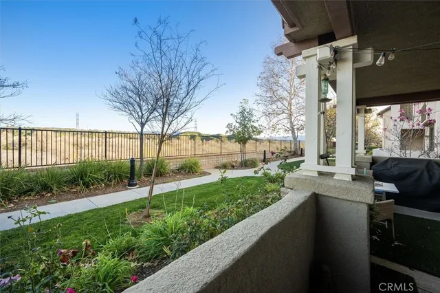 a view of a garden with a slide