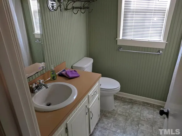 a bathroom with a sink a toilet and a mirror