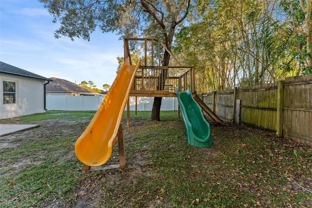 a view of a park with slide