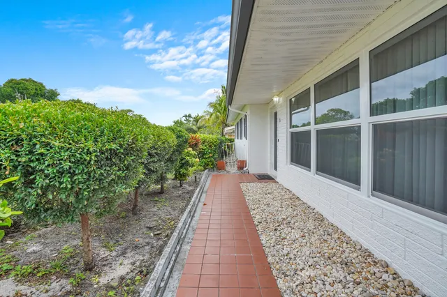a view of a backyard with potted plants