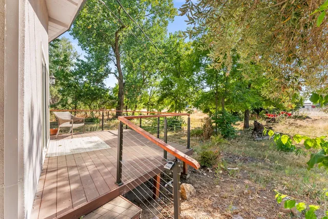 a view of a balcony with mountain view