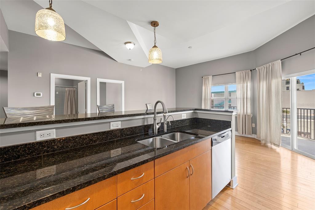 1010 Central Avenue, Unit 302 St. Petersburg, FL 33705 - Photo 11 of 50 a kitchen with granite countertop a sink and cabinets