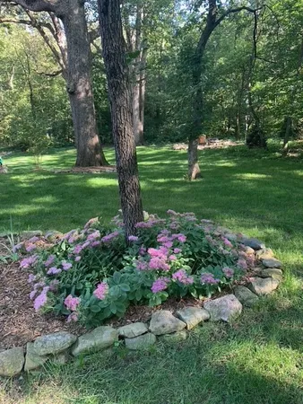 a backyard of a house with lots of green space