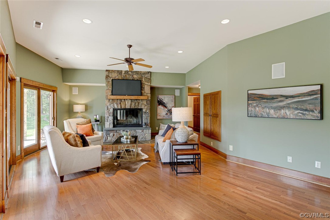 3535 Meadow Road Sandston, VA 23150 - Photo 29 of 50 a living room with fireplace furniture and a wooden floor