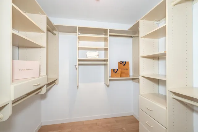 a view of walk in closet with empty racks