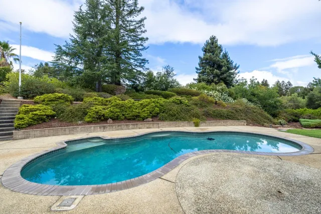 a view of a swimming pool with an outdoor space