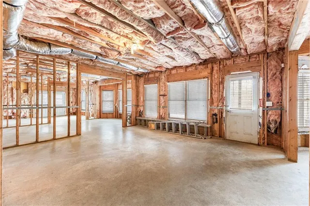 a view of a room with shelves