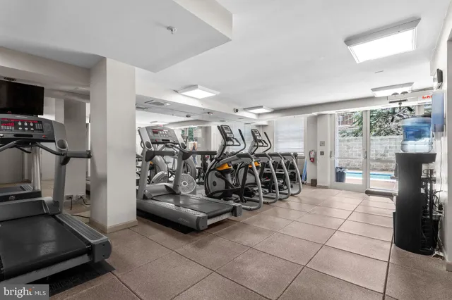 a view of a room with gym equipment