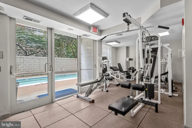 a view of a room with gym equipment