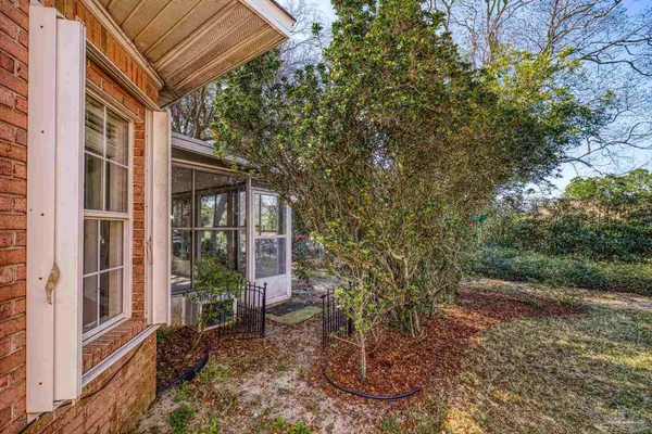 a view of a chair and table in the backyard
