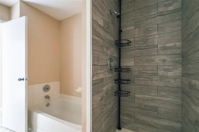 a bathroom with a bathtub