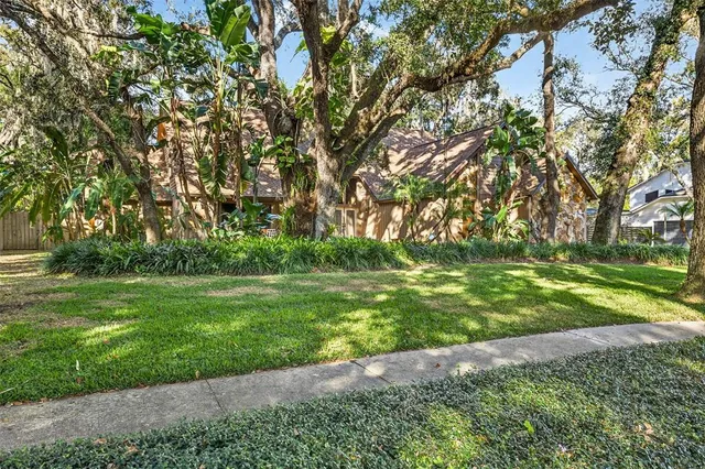 a backyard of a house with lots of green space