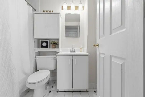 a bathroom with a sink toilet and vanity