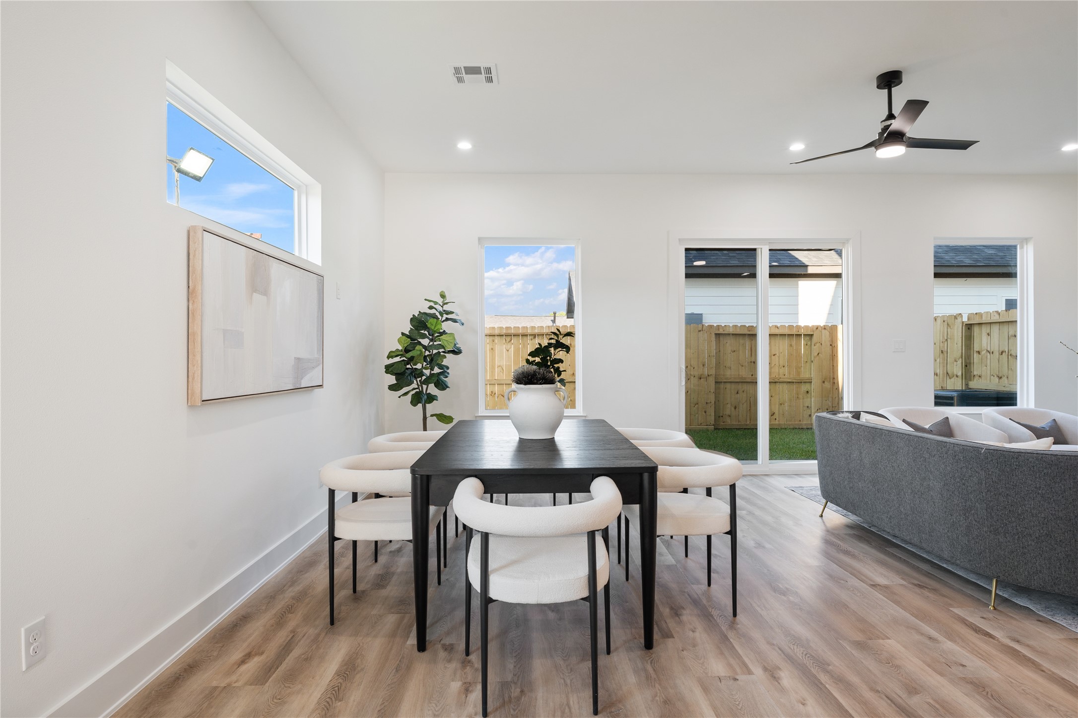 9003 Comal Street Houston, TX 77051 - Photo 10 of 36 The home features a designated dining area, ideal for family meals or entertaining guests. Its placement within the open layout keeps it connected to the kitchen and living spaces while maintaining a sense of intimacy. This thoughtful design makes every meal feel welcoming and special.