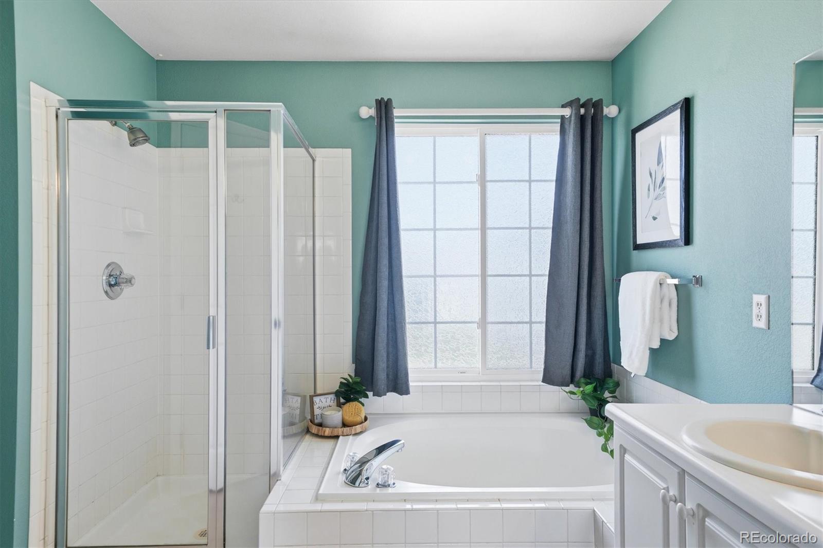 9629 Burberry Way Highlands Ranch, CO 80129 - Photo 28 of 50 a bathroom with a bathtub and a shower