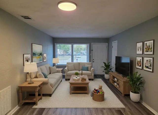 a living room with furniture and a flat screen tv