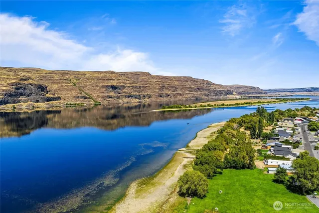 a view of a lake with a mountain in the background