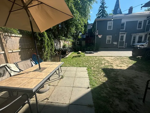 a view of an outdoor space with seating area