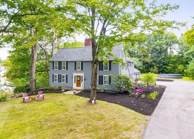an aerial view of a house with outdoor space