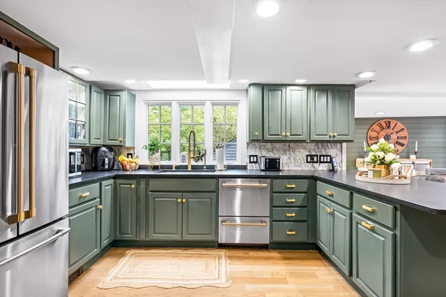 a kitchen with lots of counter top space