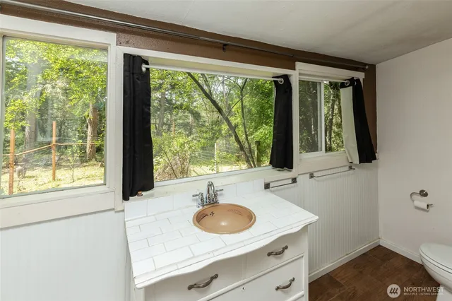 a view of a porch with a large window