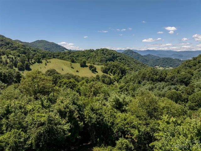 a view of a green field with mountains in the background