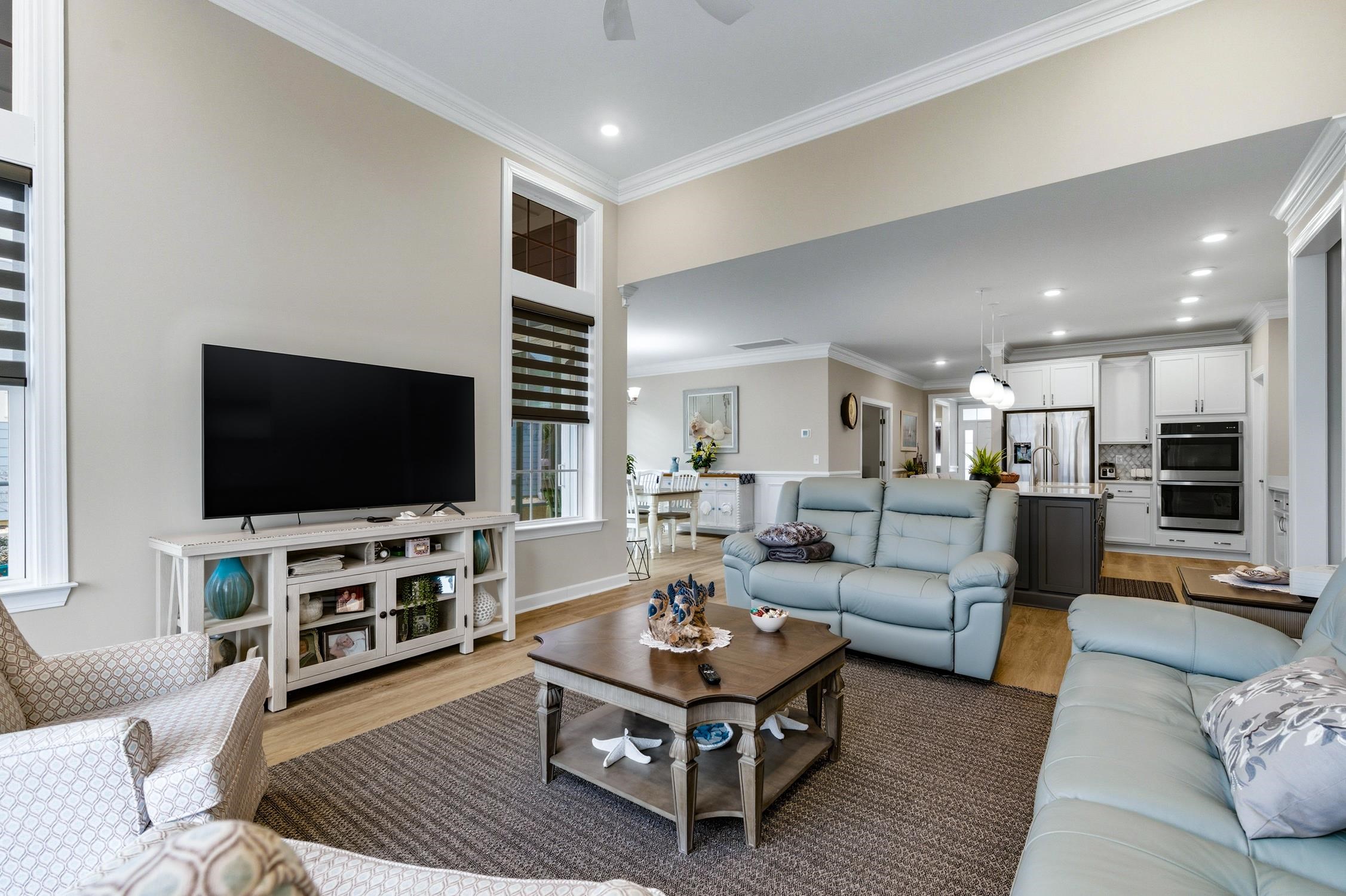 236 Bluestem Loop Little River, SC 29566 - Photo 10 of 40 Living room with ornamental molding, recessed lighting, light wood-style flooring, and ceiling fan