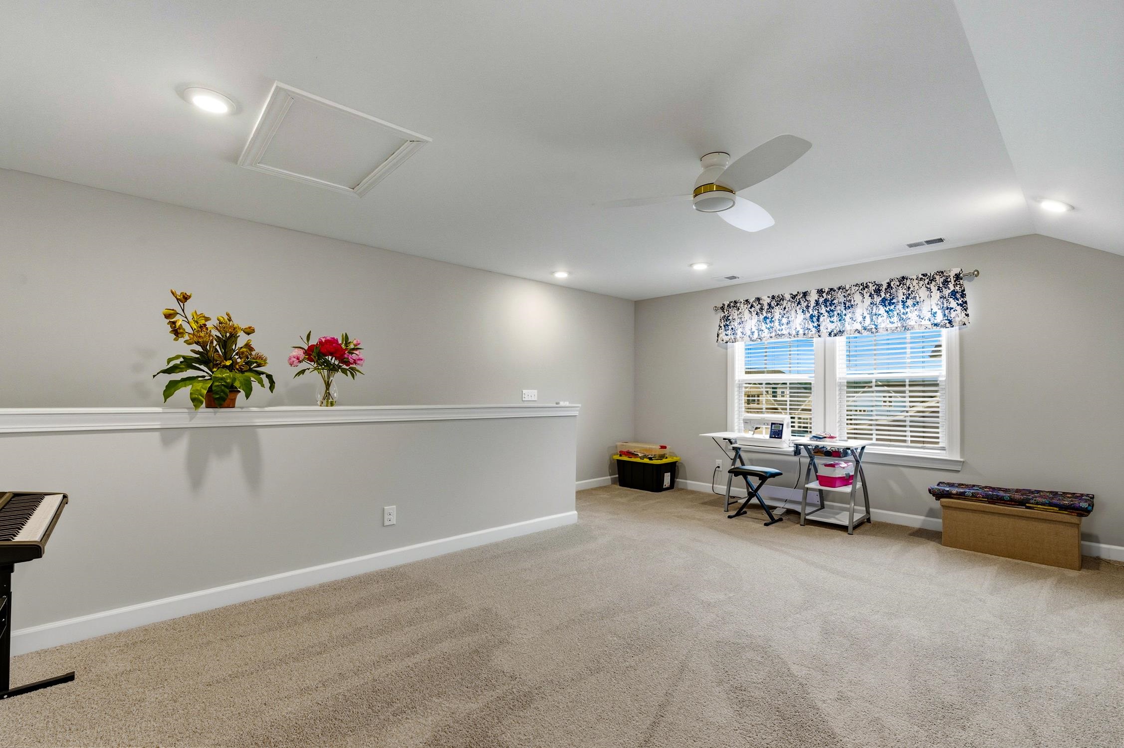 236 Bluestem Loop Little River, SC 29566 - Photo 25 of 40 Game room featuring attic access, recessed lighting, light colored carpet, and ceiling fan