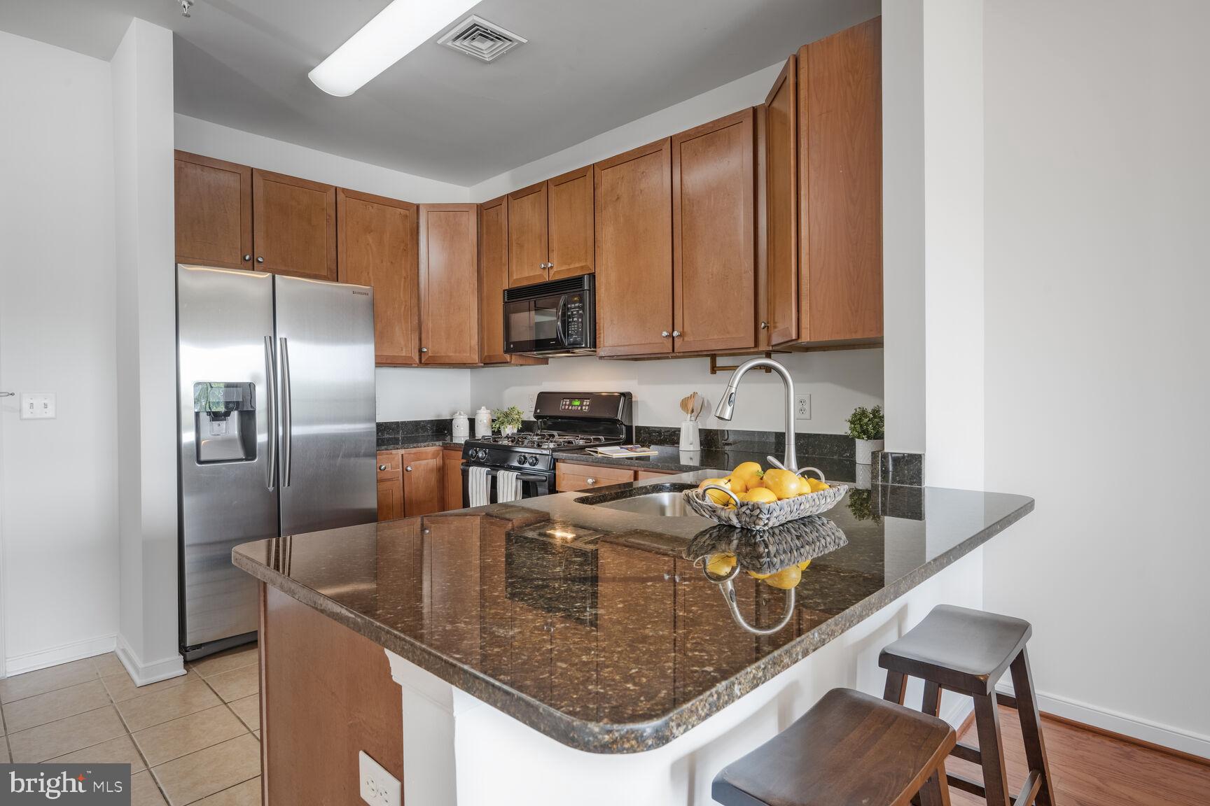 8045 Newell Street, Unit 516 Silver Spring, MD 20910 - Photo 12 of 33 a kitchen with stainless steel appliances granite countertop a sink a stove and a refrigerator