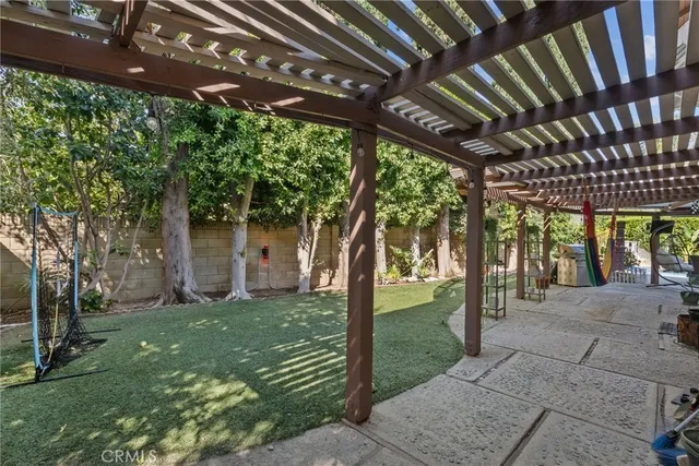 a view of a porch with a backyard