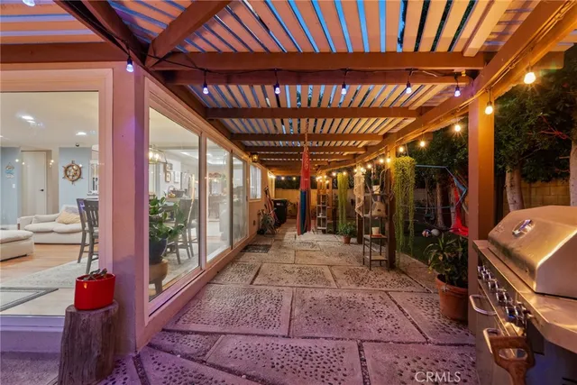 a view of a porch with furniture