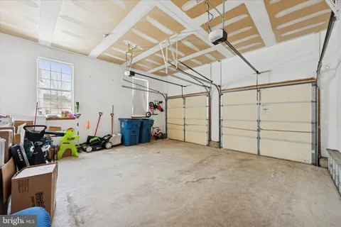 a view of a garage with storage