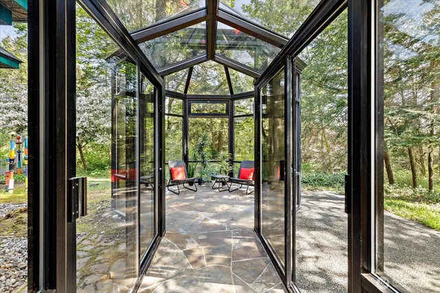 a view of a porch with a porch