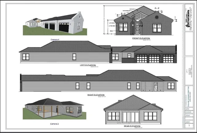 an aerial view of a house with a garden and lake view