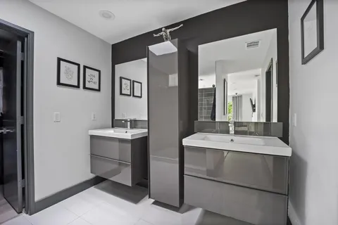 a bathroom with a bathtub