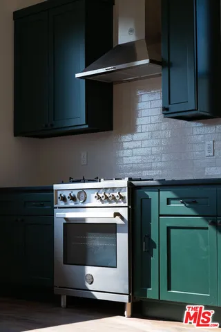 a stove top oven sitting inside of a kitchen