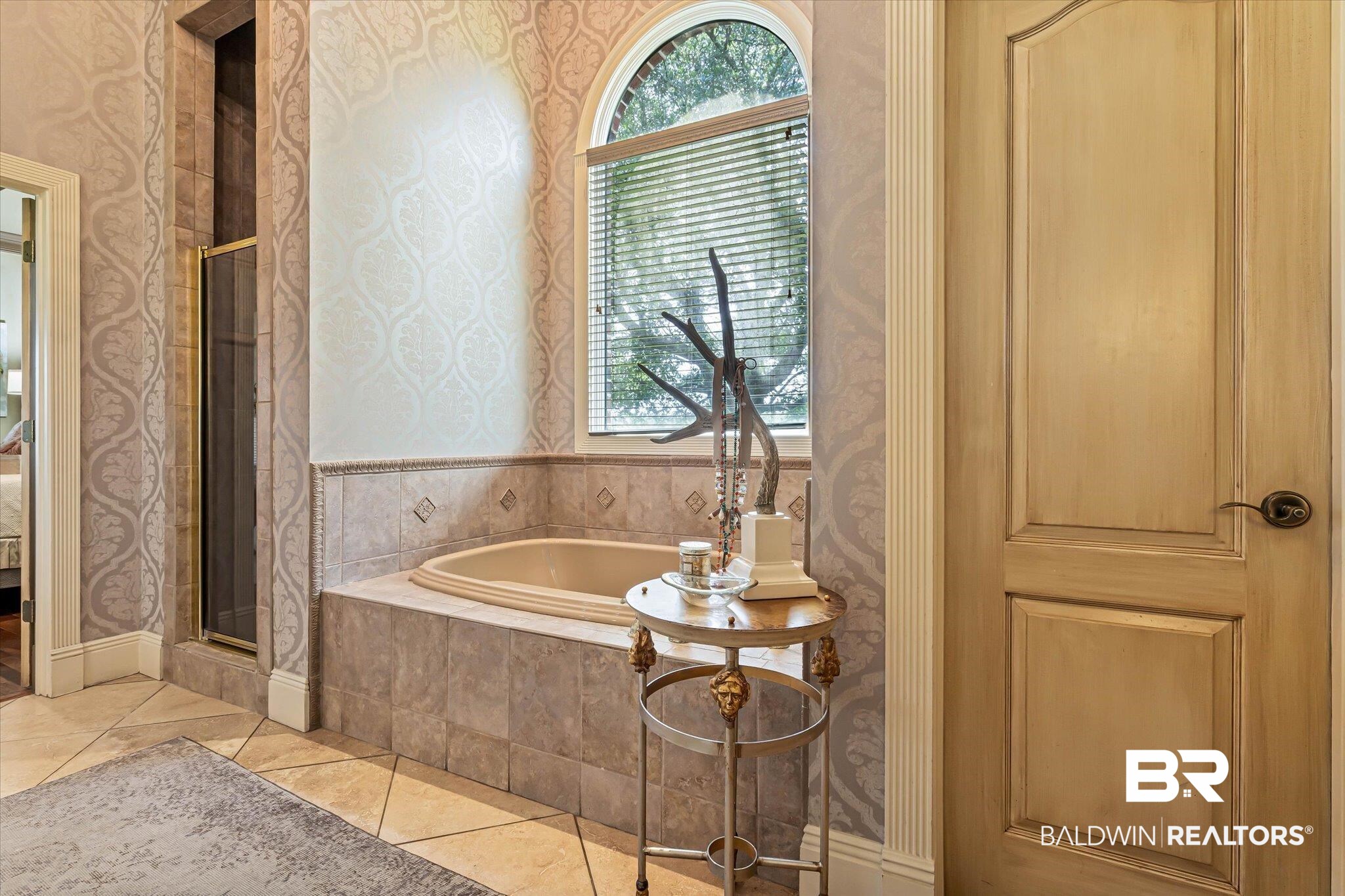 2905 Riverview Pointe Drive South Theodore, AL 36582 - Photo 16 of 44 Ensuite bathroom with wallpapered walls, a stall shower, and a garden tub