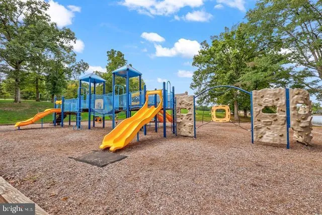 a view of a park with slide