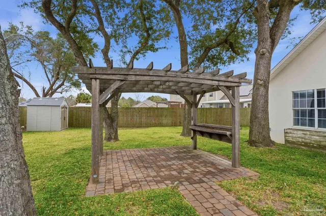 a view of a bench in the garden