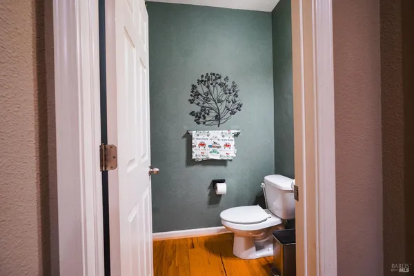 a bathroom with a toilet and a shower curtain