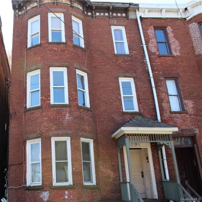 a view of a building with a door