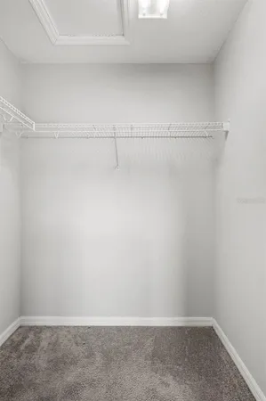 a view of a room with racks on the wall