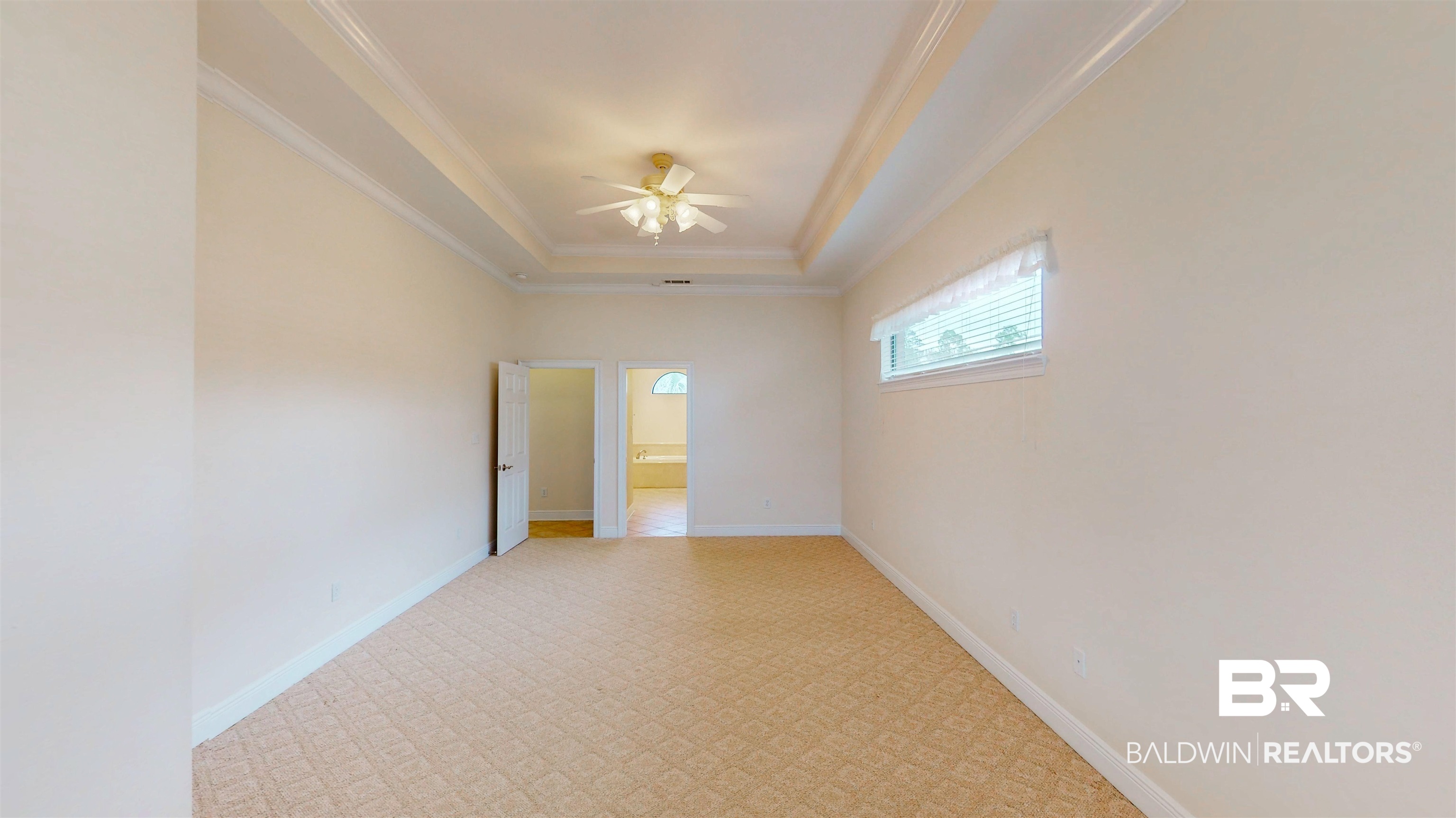214 Hemingway Loop Foley, AL 36535 - Photo 23 of 67 Spare room with a tray ceiling, light floors, ceiling fan, and crown molding
