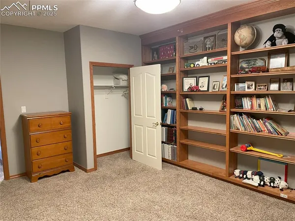 a storage room with cabinets