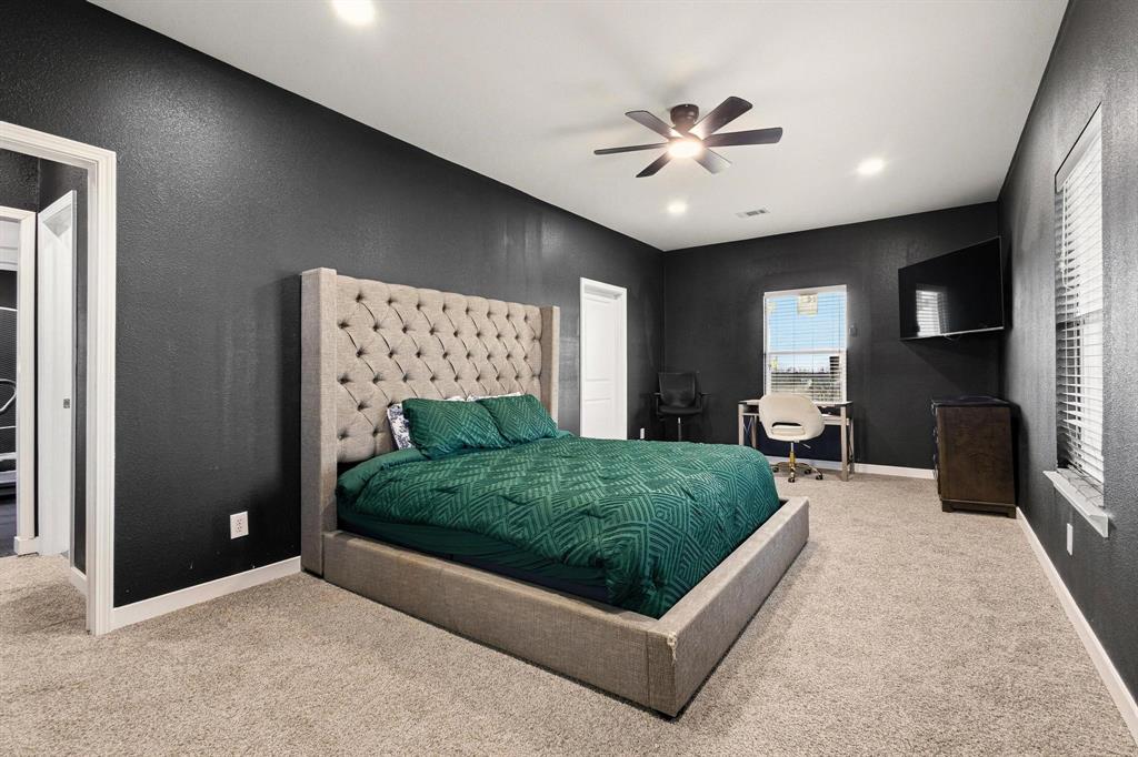 1517 Bennett Road Howe, TX 75459 - Photo 29 of 40 Carpeted bedroom featuring a ceiling fan, a textured wall, and recessed lighting