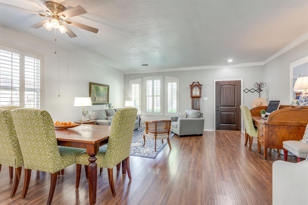 4816 Sleepy Ridge Circle Fort Worth, TX 76133 - Photo 8 of 36 Dining area with crown molding, wood finished floors, and a ceiling fan